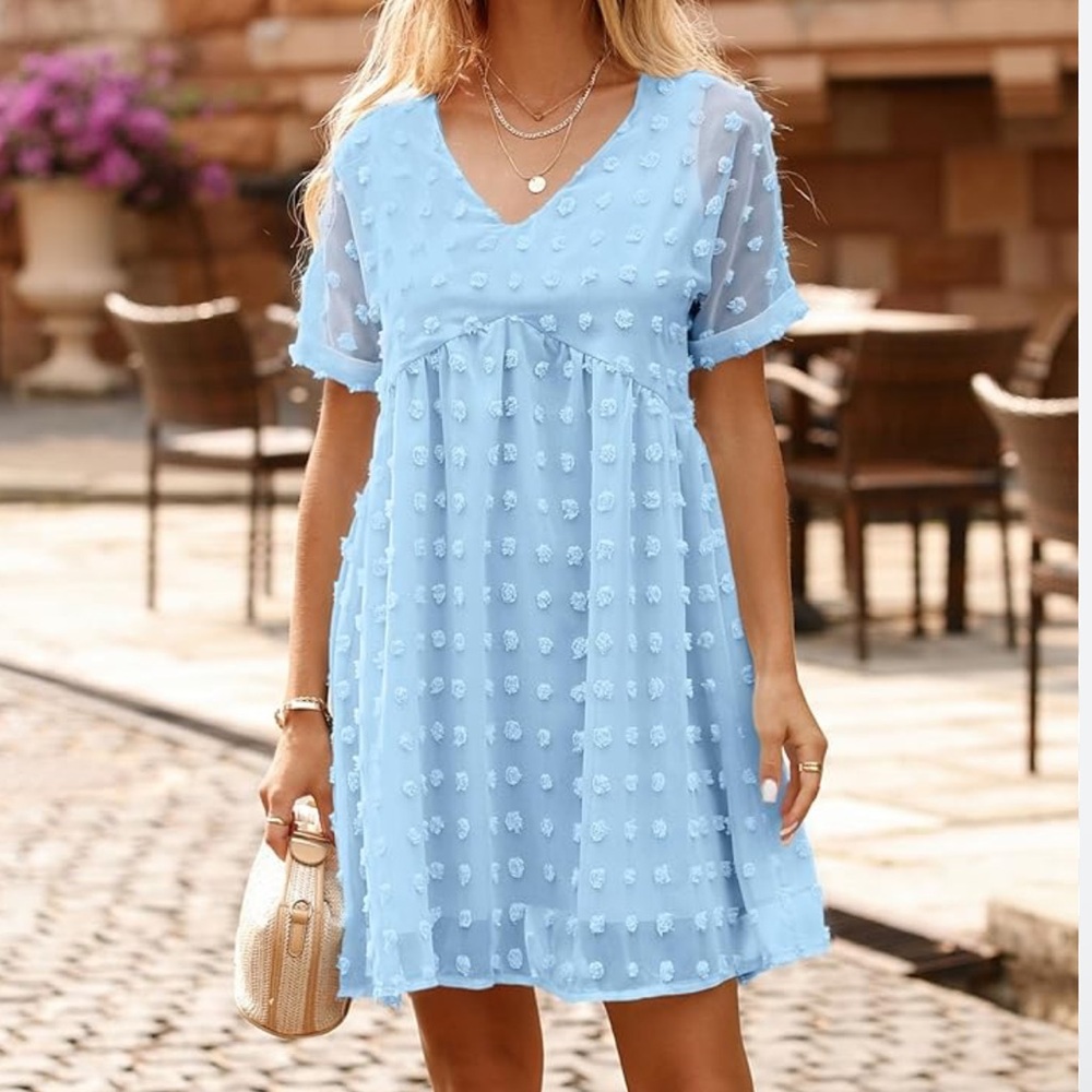 Blue Flutter Sleeve V-Neck Sundress